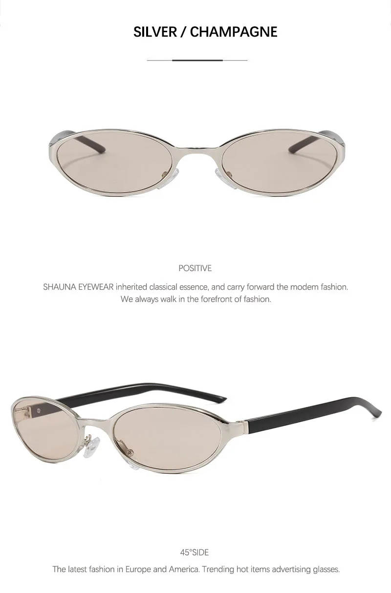 SHAUNA Neue kleine ovale Champagner-Sonnenbrille aus Metall, UV400 – Detail 7