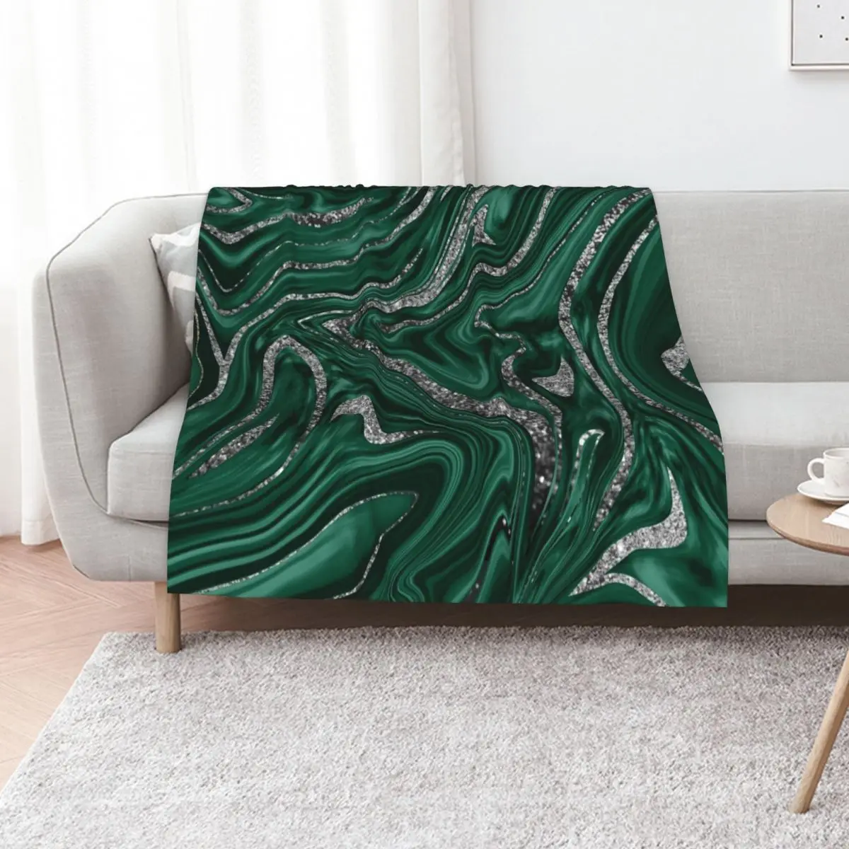 Emerald Green Black Silver Glitter Marble #1 (Faux Glitter) #decor #art Throw Blanket Shaggy Travel Luxury Brand Blankets