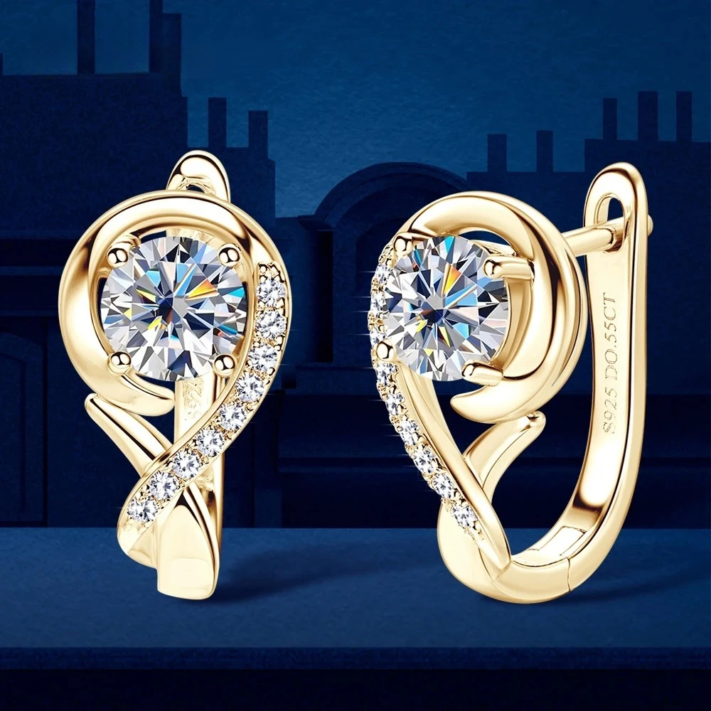 

925 Sterling Silver Moissanite Hoop Earrings for Women, 5mm, D Color, VVS1 Clarity, Round Cut, 18k Gold Plated, GRA