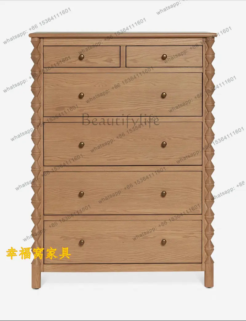 

French solid wood black retro six-chest cabinet living room decoration storage locker