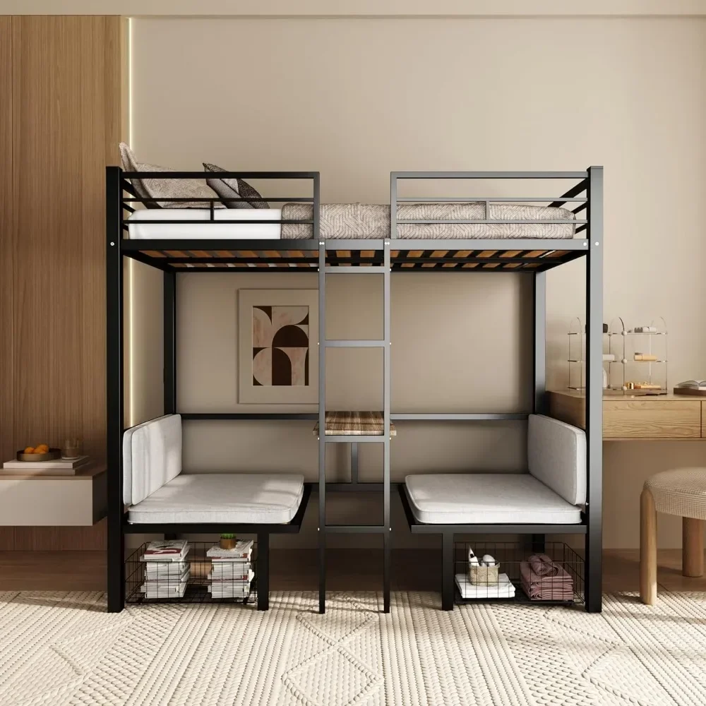 

y Bed for 3 Kids Adults, Twin-Over-Twin-Over-Twin Sturdy Metal Bedframe w/Guardrail for Dorm, Bedroom, Guest Room