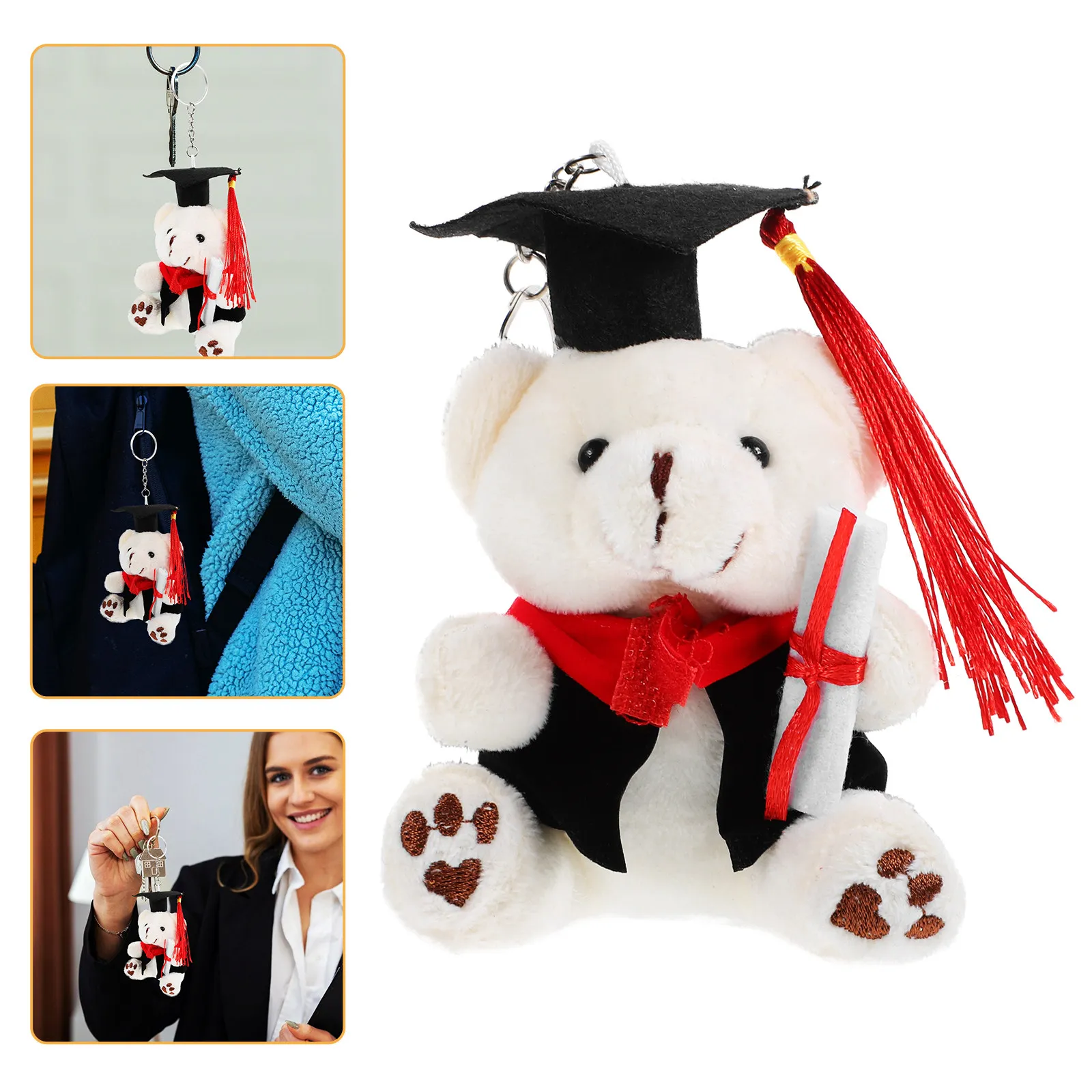 Stuffed Bear Key Ring Ornament Cartoon Graduation Bear Design Key Holder for Bag Backpack Handbag Purse Keys Graduation Present
