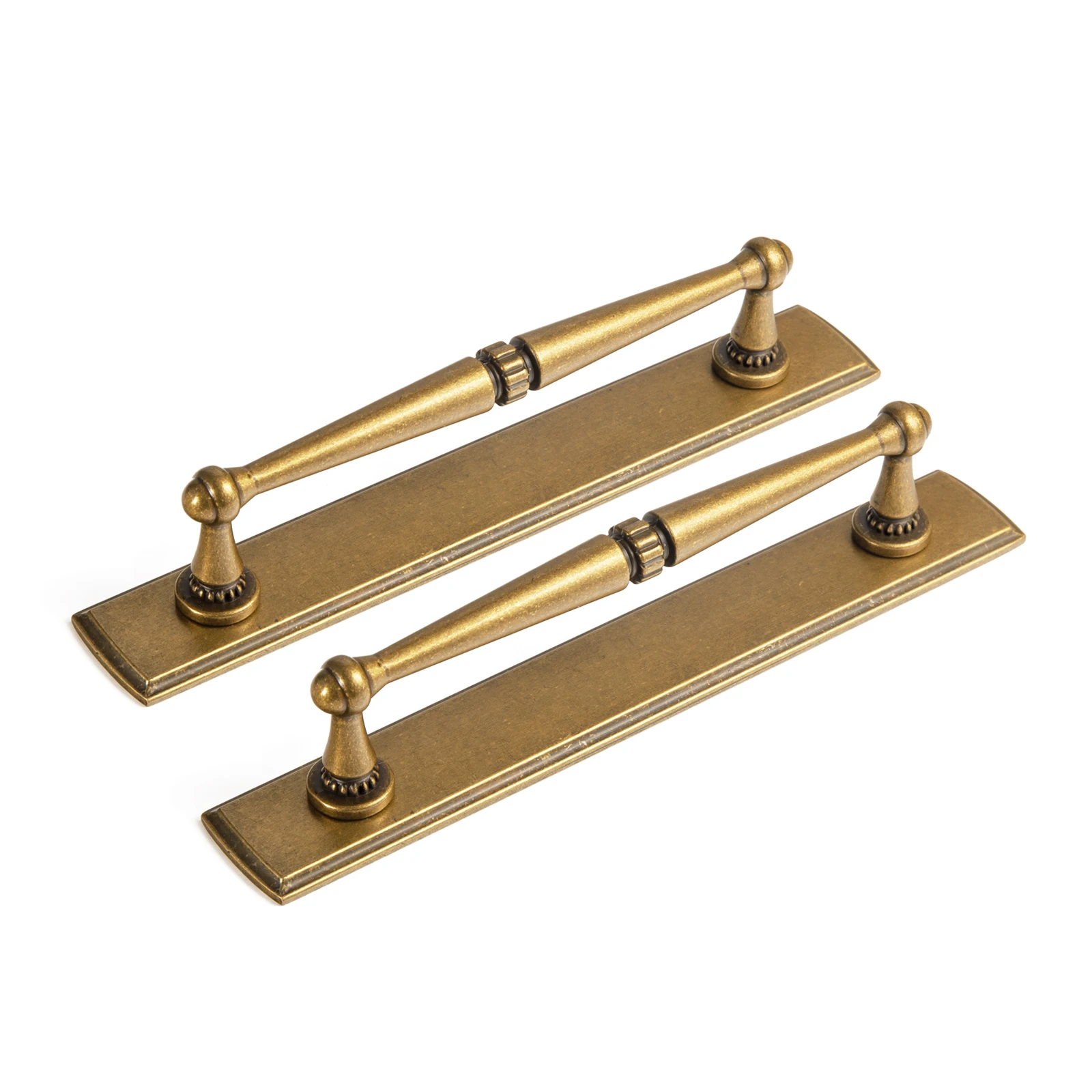 Furniture Hardware With Backplate - Goo-Ki มือจับตู้ทองเหลืองโบราณ ขนาด 7.56 นิ้ว พร้อมแผ่นรองหลัง