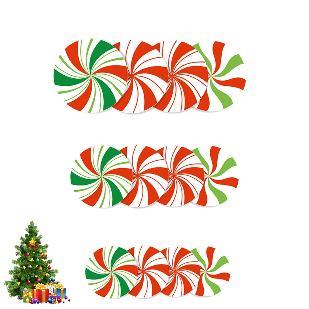 12 Uds pegatinas de dulces, calcomanías redondas de PVC para suelo, decoración creativa para pared y ventana de fiesta de Navidad, calcomanías navideñas, pegatina de dulces