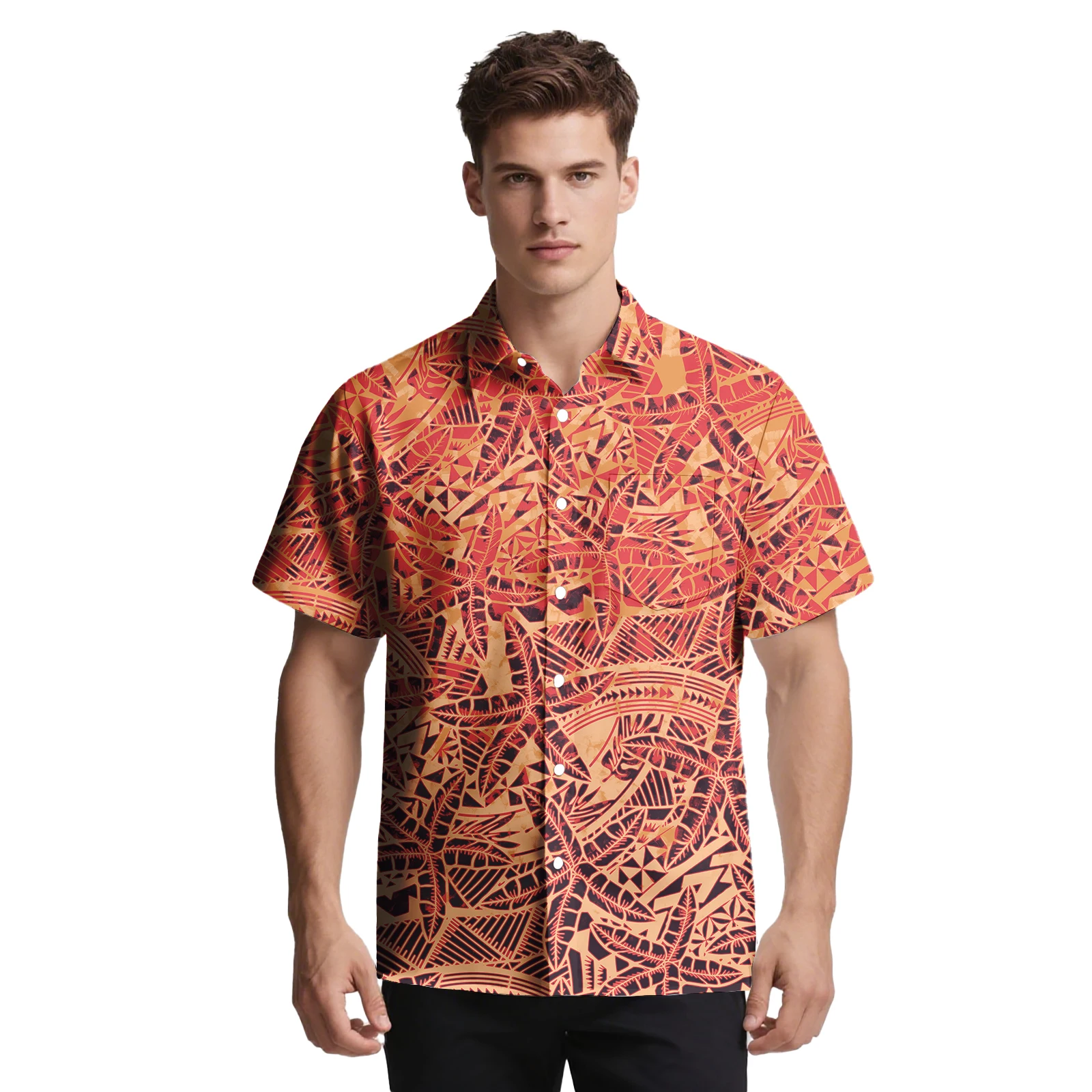 ساموا القبلية تصميم شعار مخصص الرجال الملابس هاواي شاطئ قميص الرجال وسيم زر أعلى البولينيزية العرقية نمط الرجال ألوها قميص #6
