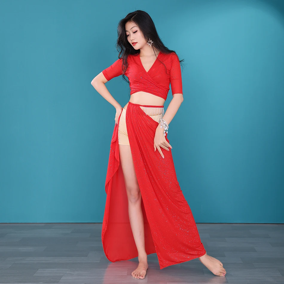 Buikdanskostuum Dansen Oefenkleding Lange sexy rok met shorts Broek voor volwassen vrouwen Stage Performance Wear Outfit