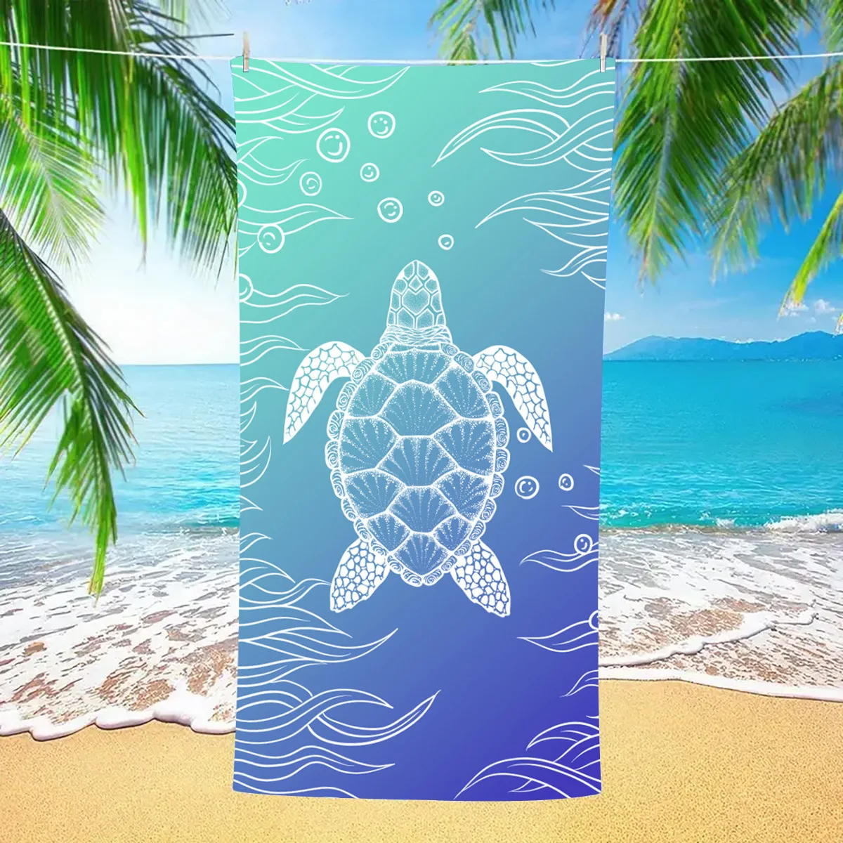 Microfiber Beach Towel Absorbent bath towel big Quick-drying sunscreen for Adults Travel Swimming Pool Blue Turtle Pattern 27*55