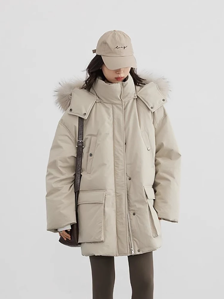 CHIC VEN Women Down Coats Solid Outdoor Loose Casual Down Jacket Thickened Parka Jackets Female Overcoat Autumn Winter 2023