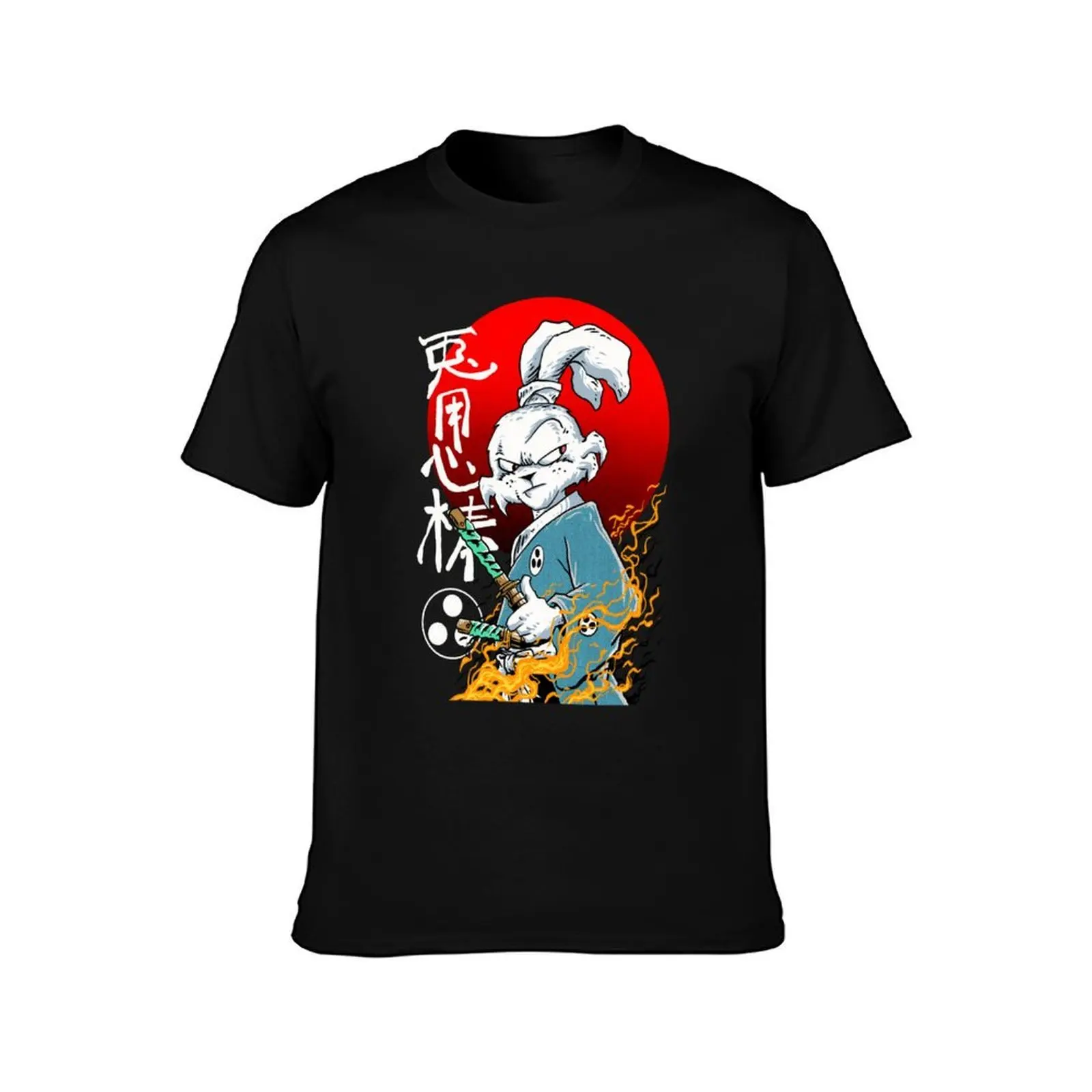 usagi yojimbo T-Shirt, Summer Casual Cotton Tee, Oversized Streetwear Tops, Vintage Graphic Print, Loose Fit Short Sleeve