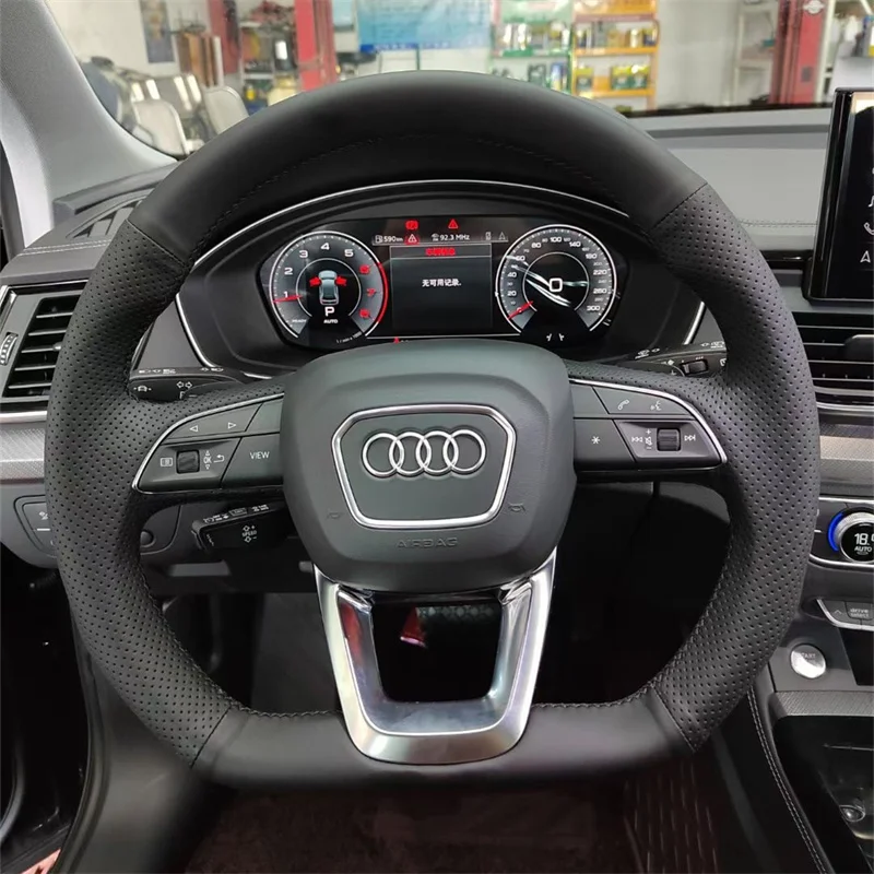 

100% подходит для Audi Q3 Q5 SQ5 SQ5 Sportback Q7 SQ7 Q8 SQ8 Сшитый вручную автомобильный чехол на руль из натуральной кожи