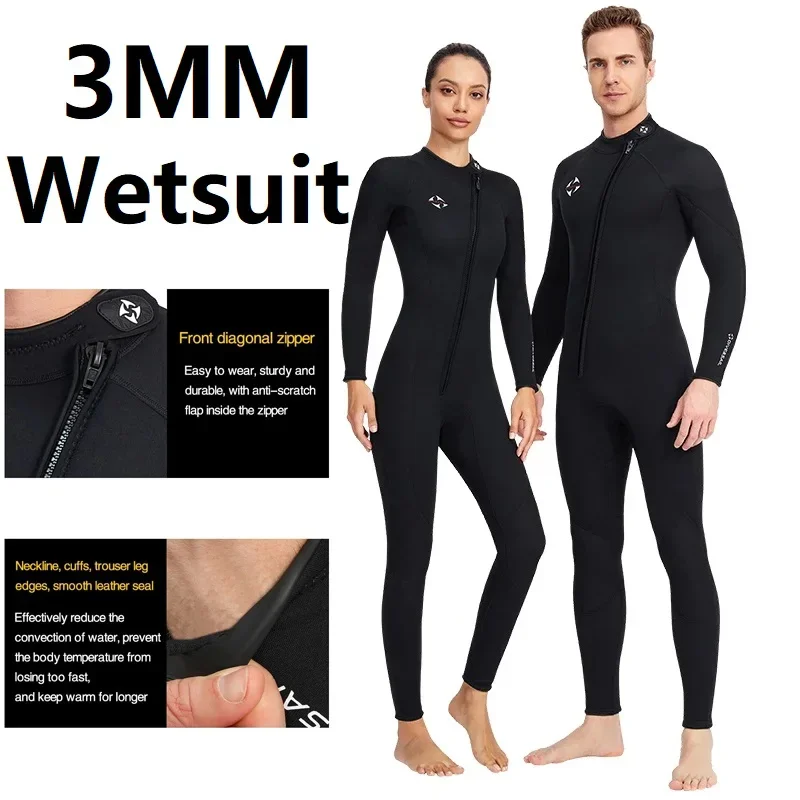 Outdoor Surf Wetsuit Men Womens Scuba Diving Suit 3mm Neoprene Underwater Hunting Surfing Front Zipper Spearfishing