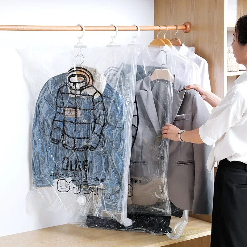 

PE Plastic Vacuum Storage Bags For Hanging Clothes, Closet, Wardrobe Organizer, Luggage, Travel, Zip lock with Vacuum Pump