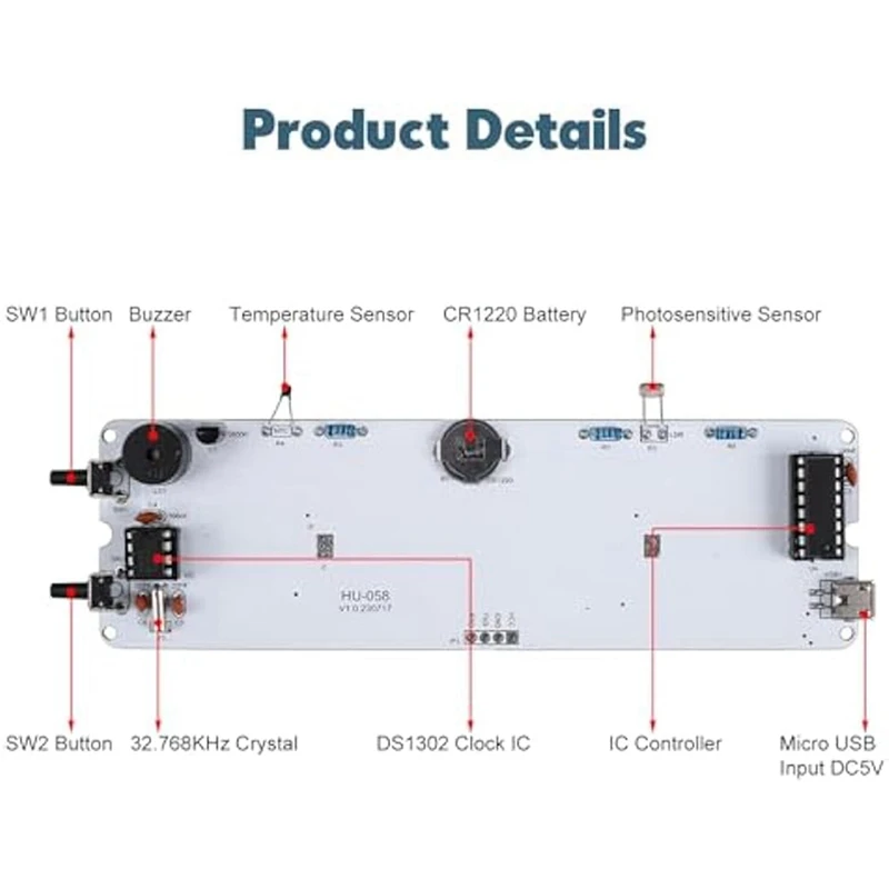 Soldering Practice Kit 4-Digit Digital Alarm Clock Kit With RGB Colorful Modes, Diplay DIY Clock Soldering Project Set