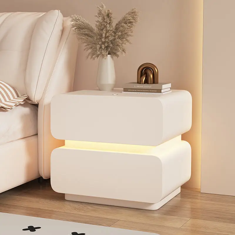 Customizable 2025 Creamy Modern Leather & Wood Bedside Table 3-Drawer Storage Cabinet | Eco-Friendly & Durable Bedroom Furniture