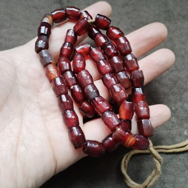 Tibetan Backflow Old Wrapped Pulp Burgundy Agate Bulge a String of 50 Beads Large Hole