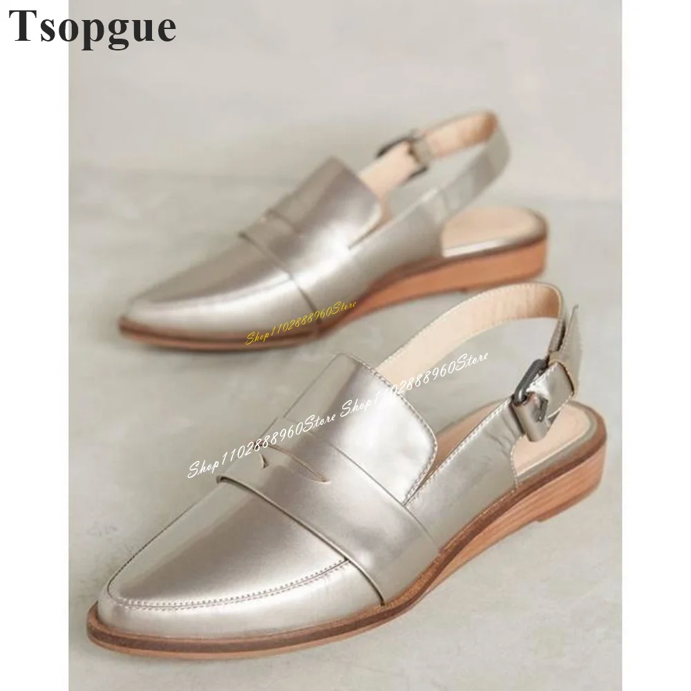 

Luxury Metallic Slingback Casual Sandals Flat With Shoes For Women Back Strap Pointed Toe 2024 Fashionable Zapatos Para Mujere