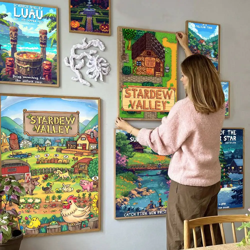Pósteres Adhesivos de Stardew Valley, Stickers de Papel Blanco para Decoración de Habitaciones, Bares y Cafés