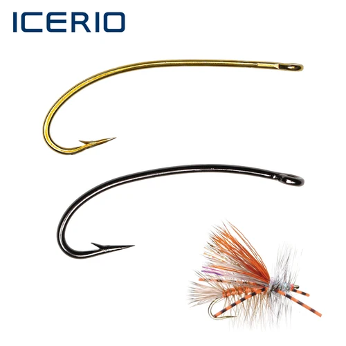 ICERIO 100 Uds 3X vástago largo curva pesca mosca anzuelo Stonefly estimulador de ninfas atractor mosca seca anzuelos de púas