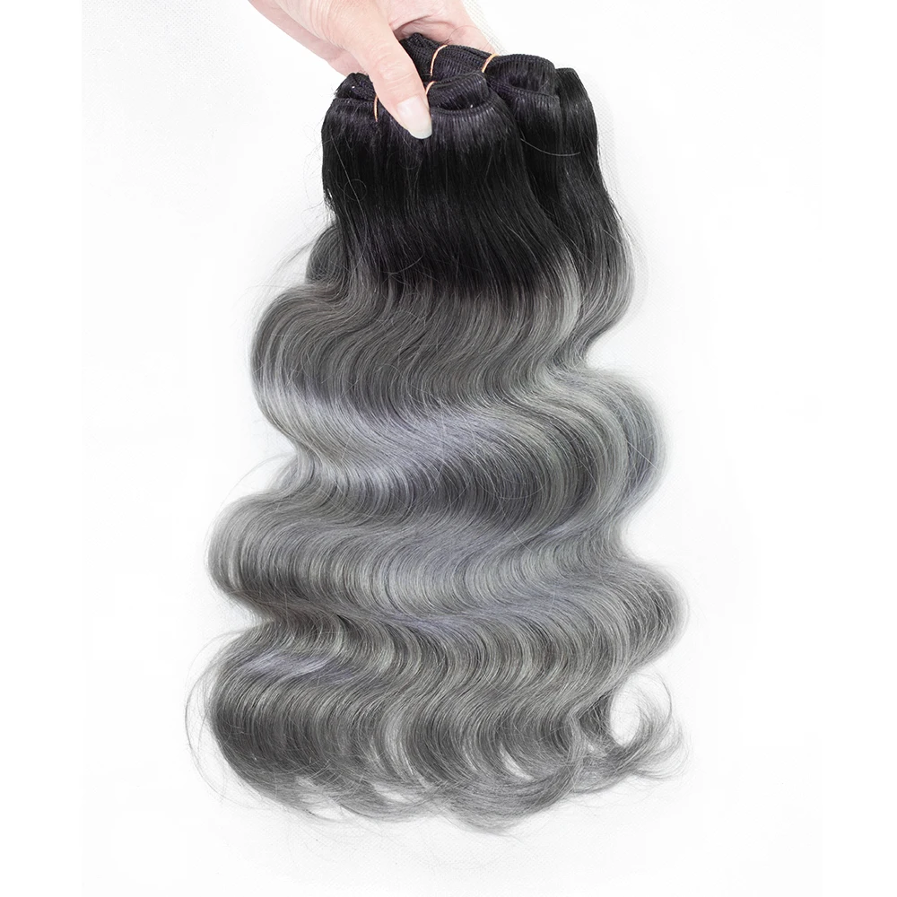 Dark Grey With Black Roots Body Wave Ombre Color Human Hair Bundles Remy Brazilian Pre-colored Hair Extensions 1pc/2pcs/3pcs