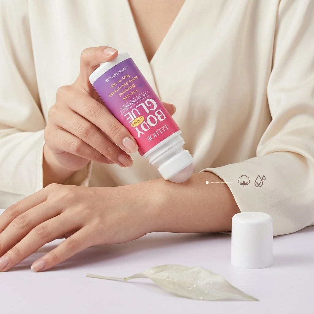 Roll-On Body Glue Secures Clothing Preventing Shifting Refreshing Non-greasy Quick-Forming Film Waterproof Skin & Cloth Adhesive