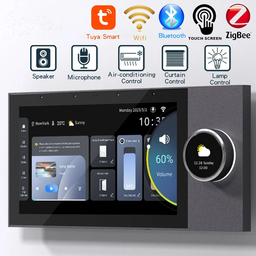 Tuya Smart Home Control Panel Zigbee Gateway Bluetooth Automation Screen 7 Inch Control Intelligent Devices Such as Curtain