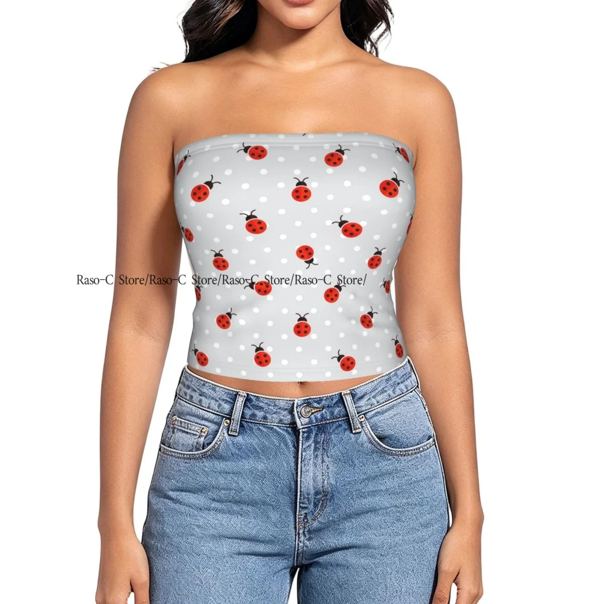 Women strapless blouses sleeveless Ladybug With Polka Dot halter-neck sexy short-sleeved blouses