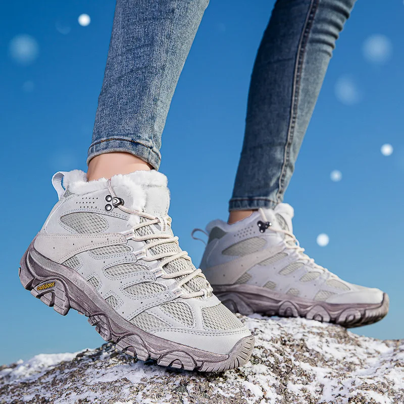 Winter Snow Boots Women Warm Comfortable Plush Flat Anti-slip High-top Boots Women Durable Casual Breathable Hiking Boots Men