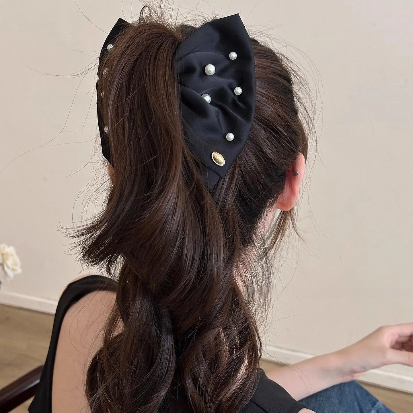 أنيقة مزاجه النسيج كبير القوس مشبك شعر للمرأة الكورية نمط مثلث القرش كليب فتاة الموضة عالية ذيل حصان الشعر المشبك