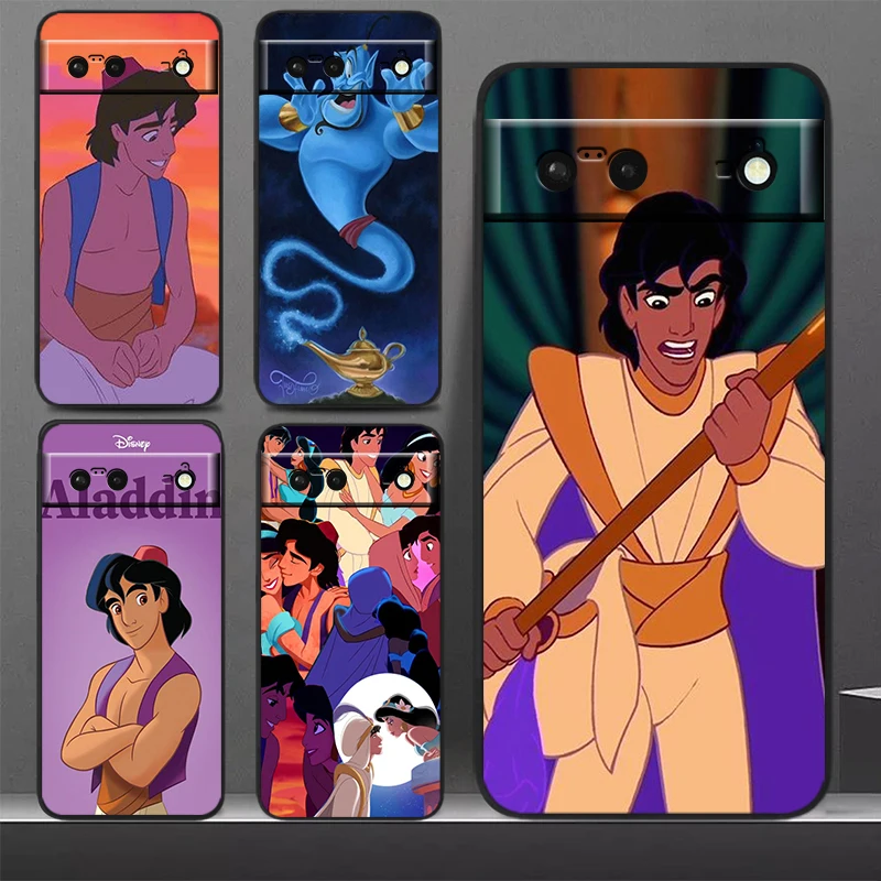 Disney Aladdin Phone Case For Google Pixel 9 8 7 Pro 6 Pro 6A 5A 5 4 4A XL 5G Black Soft Fundas Cover