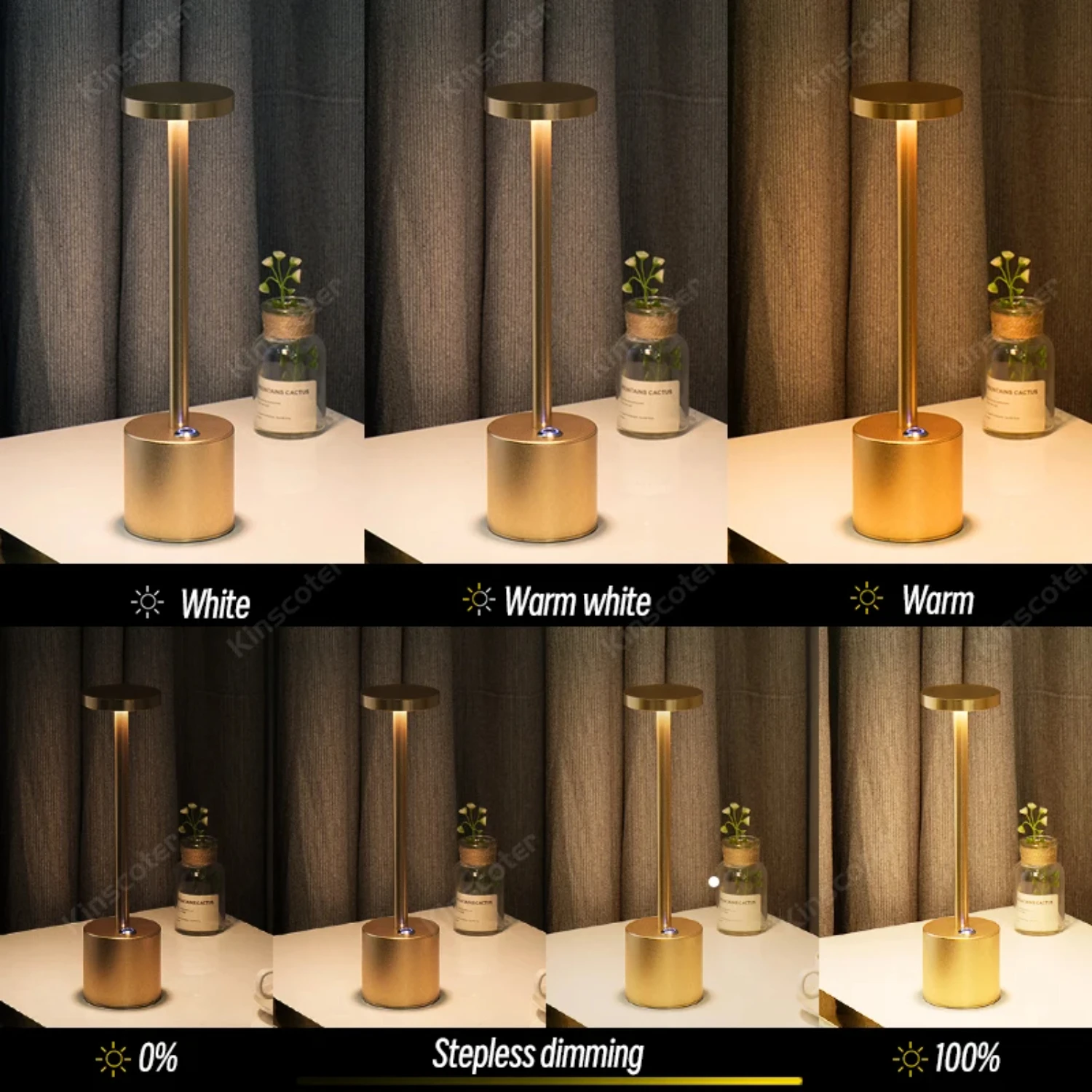 充電式LEDデスクランプ,ポータブル,防水,タッチ調光,耐久性,スタイリッシュな金属製テーブルランプ,アルミニウム,新品