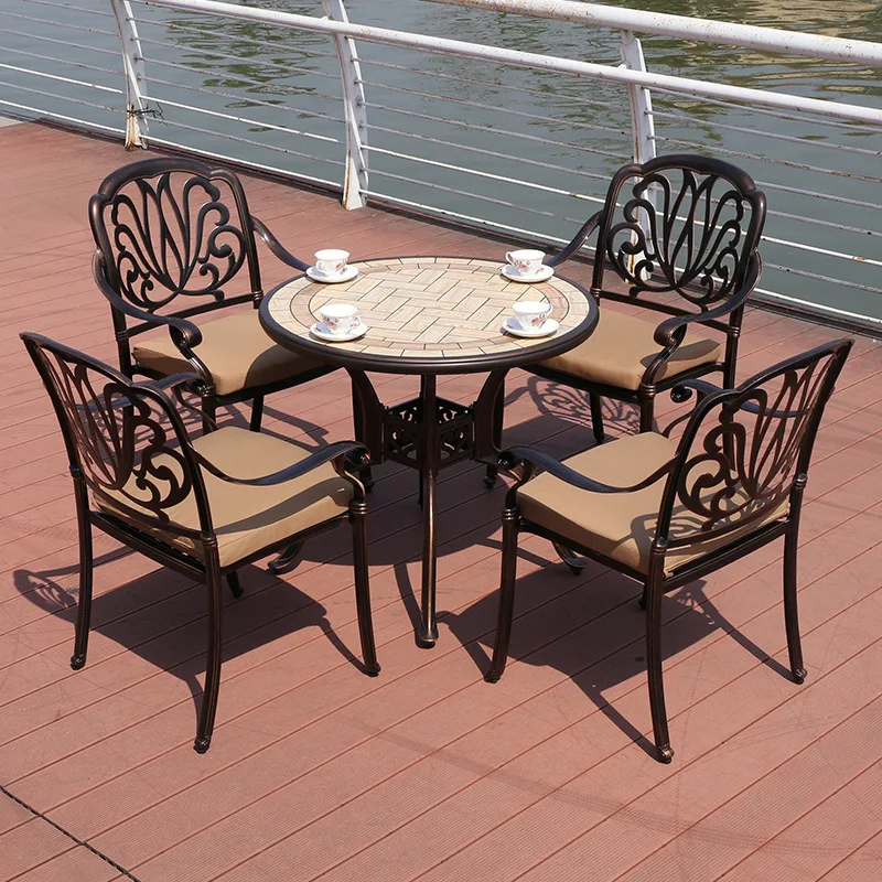 Outdoor cast aluminum tables and chairs three five-piece outdoor leisure open-air balcony garden courtyard wrought iron