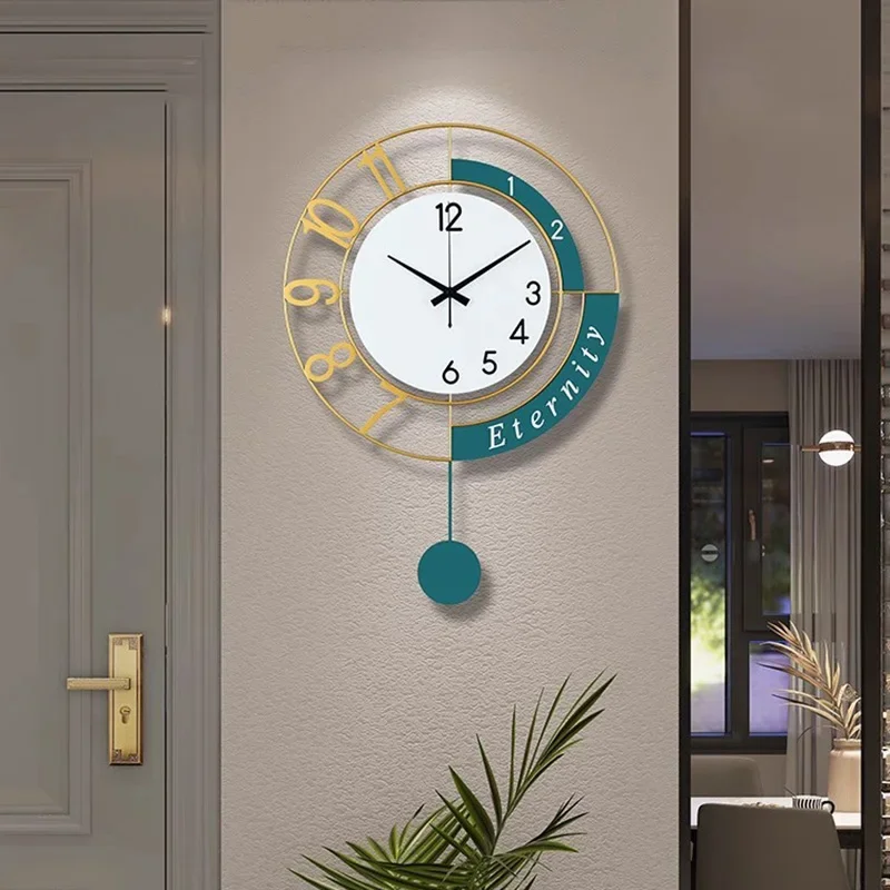 Movement Mechanism Wall Clock Round Pendulum Living Room Wall Clock Creative Design Orloge Murale Moderne Home Decoration