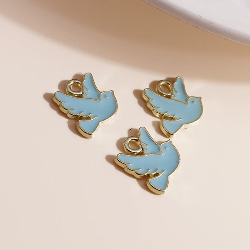 Image 4: 10 pièces 13*11mm émail paix Pigeon colombe breloques bricolage pour colliers pendentifs boucles d'oreilles Mini animaux breloques fabrication de bijoux accessoires