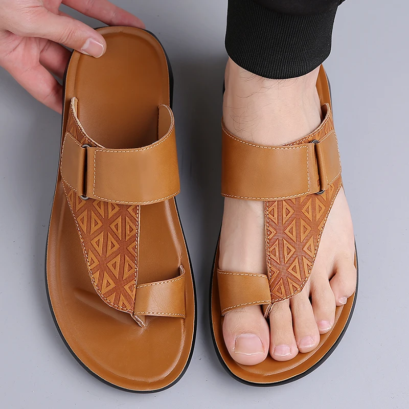 Men's Summer Sandals Breathable Fashion Simple Toe-Thru Soft Flat Bottom Beach Shoes Comfortable Classic Slippers-2502