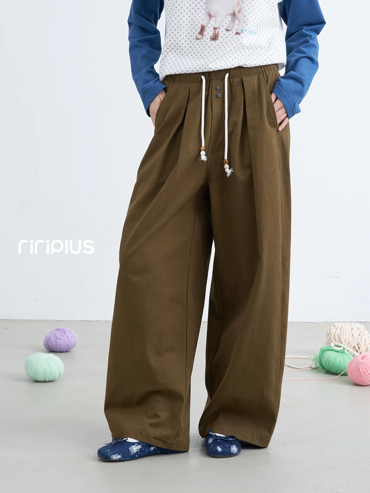 Riverstone plus Drawstring Wide Leg Casual Pants Women Loose Comfortable Fall Style Casual Cotton Straight Tube Trousers