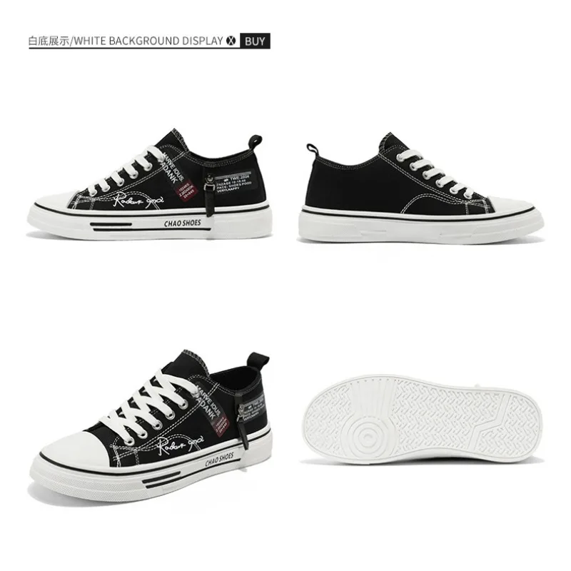2026 Classic Canvas Sneakers For Men 3 Colors Black White Navy Elastic Soft Flat Sole Teen Campus Walking Footwear