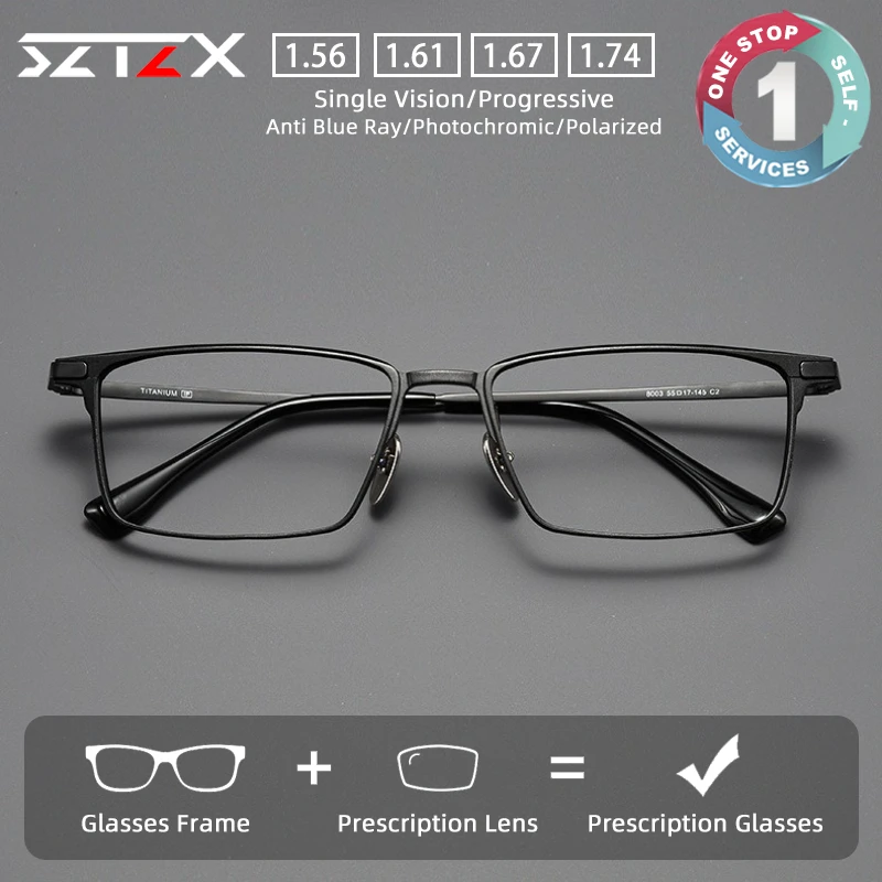 SZTZX Business Pure Titanium Prescription Glasses Blue Light Blocking Rectangle Frame Myopia Glasses Progressive Reading Eyewear