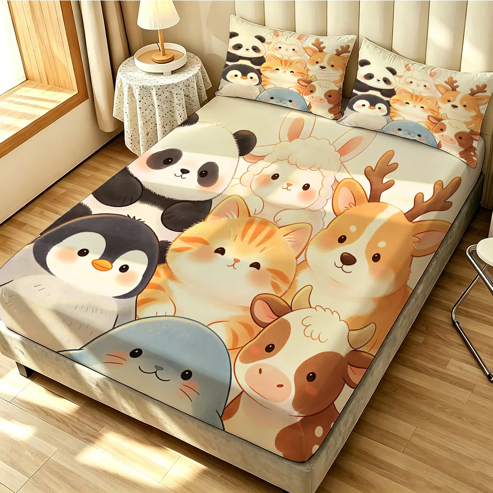 3PCS Cartoon Cute Animal Printed Chipless Bed Sheet Set Bedding Decoration Machine Washable - view 2