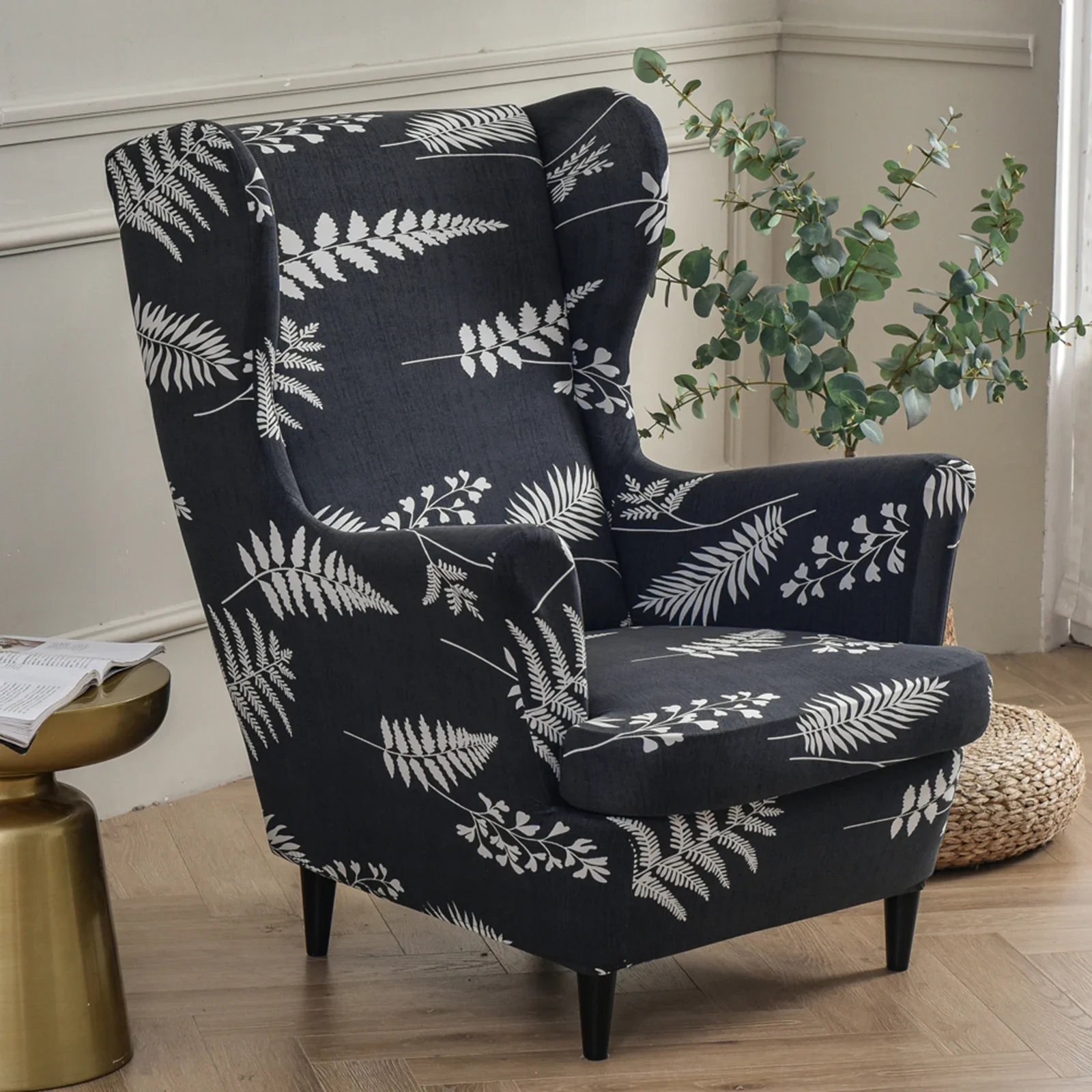 Floral Wing Chair Cover Sloping King Back Armchair Covers Elastic Armchair Slipcover Wingback Sofa Back Chair Cover Slipcovers