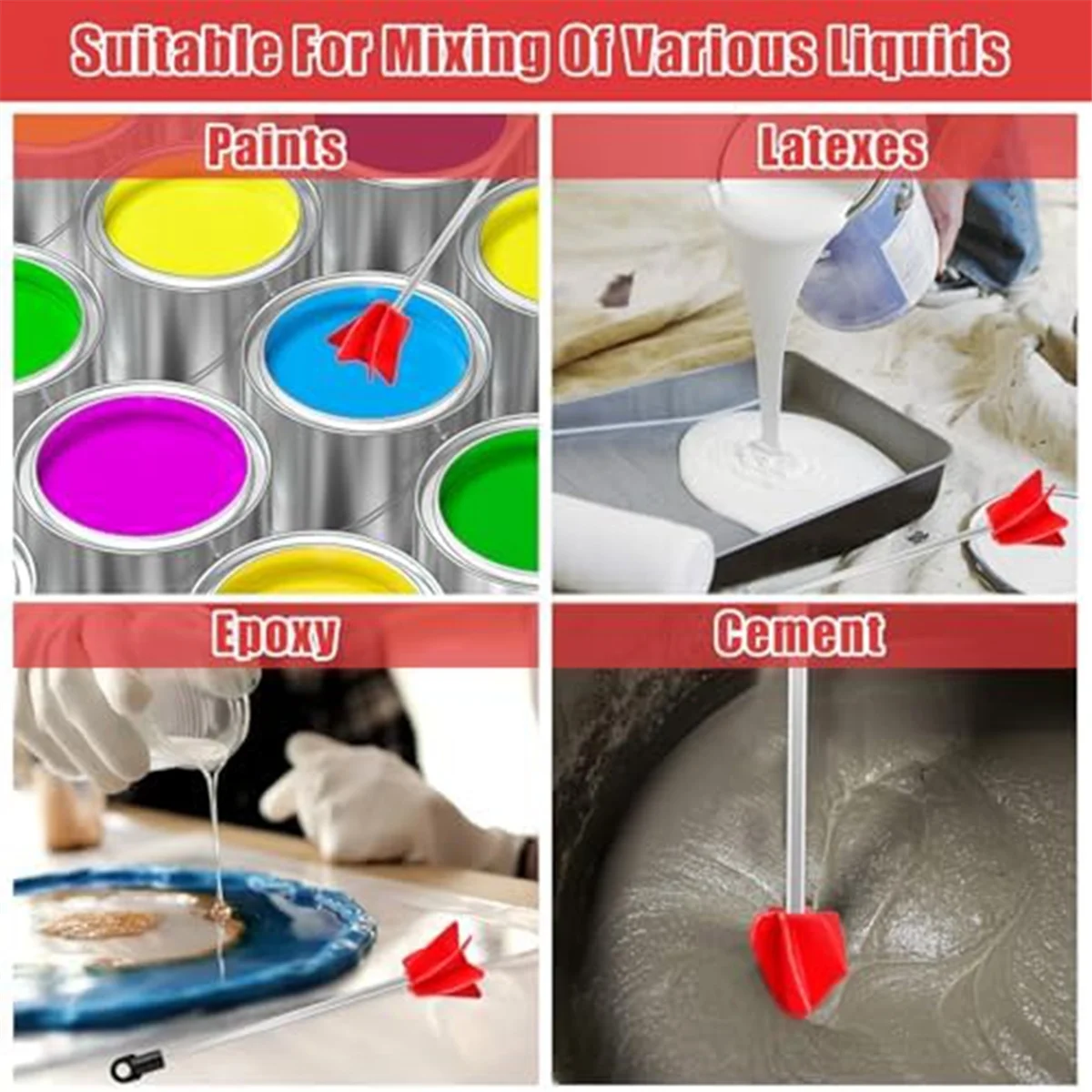 Misturador de tinta de broca de 11 polegadas, acessório misturador de broca de 4 peças, misturador epóxi de resina de 1 galão, misturador de tinta para a maioria das brocas