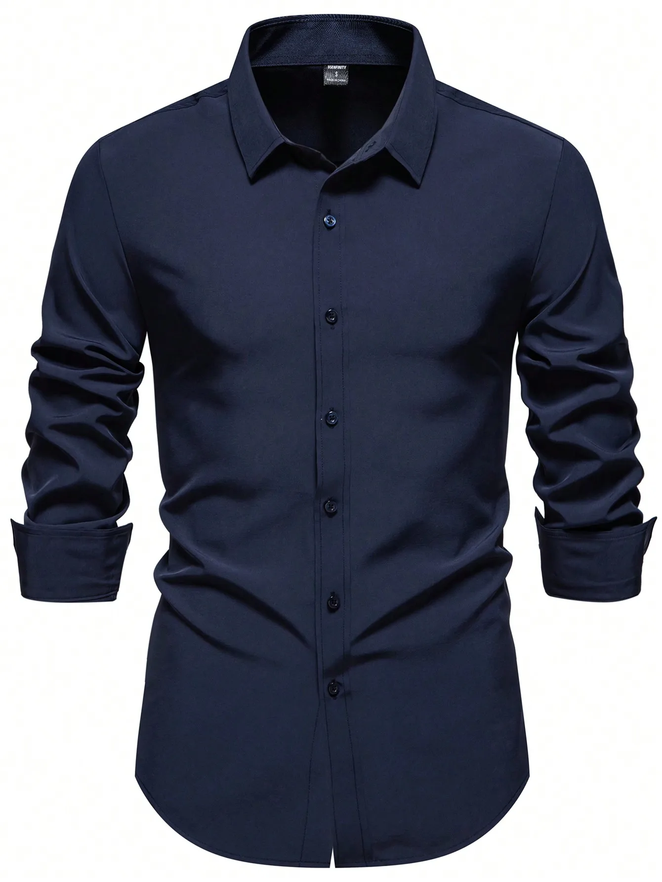 

Мужская однотонная темно-синяя рубашка с длинным рукавом, приталенного кроя, для повседневной и деловой носки