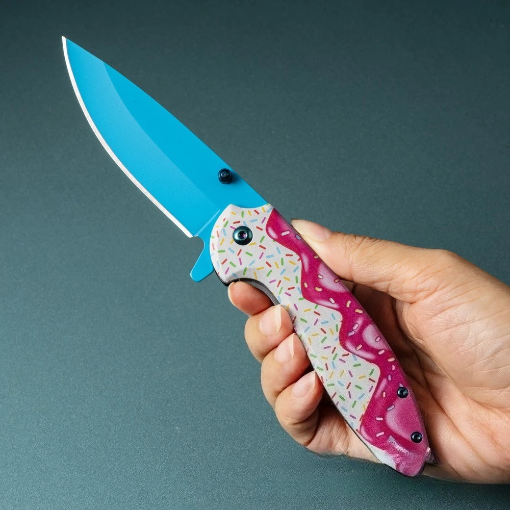 

Cross-border hot-selling in-stock 3D printed donut aluminum handle women's gift folding camping pocket portable folding knife