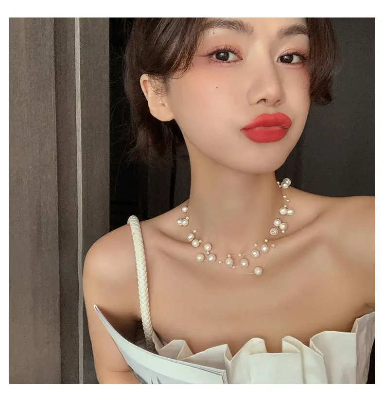 Korea New Design Fashion Jewelry Natural Freshwater Pearl Hand Winding Necklace Elegant Women Party Accessories