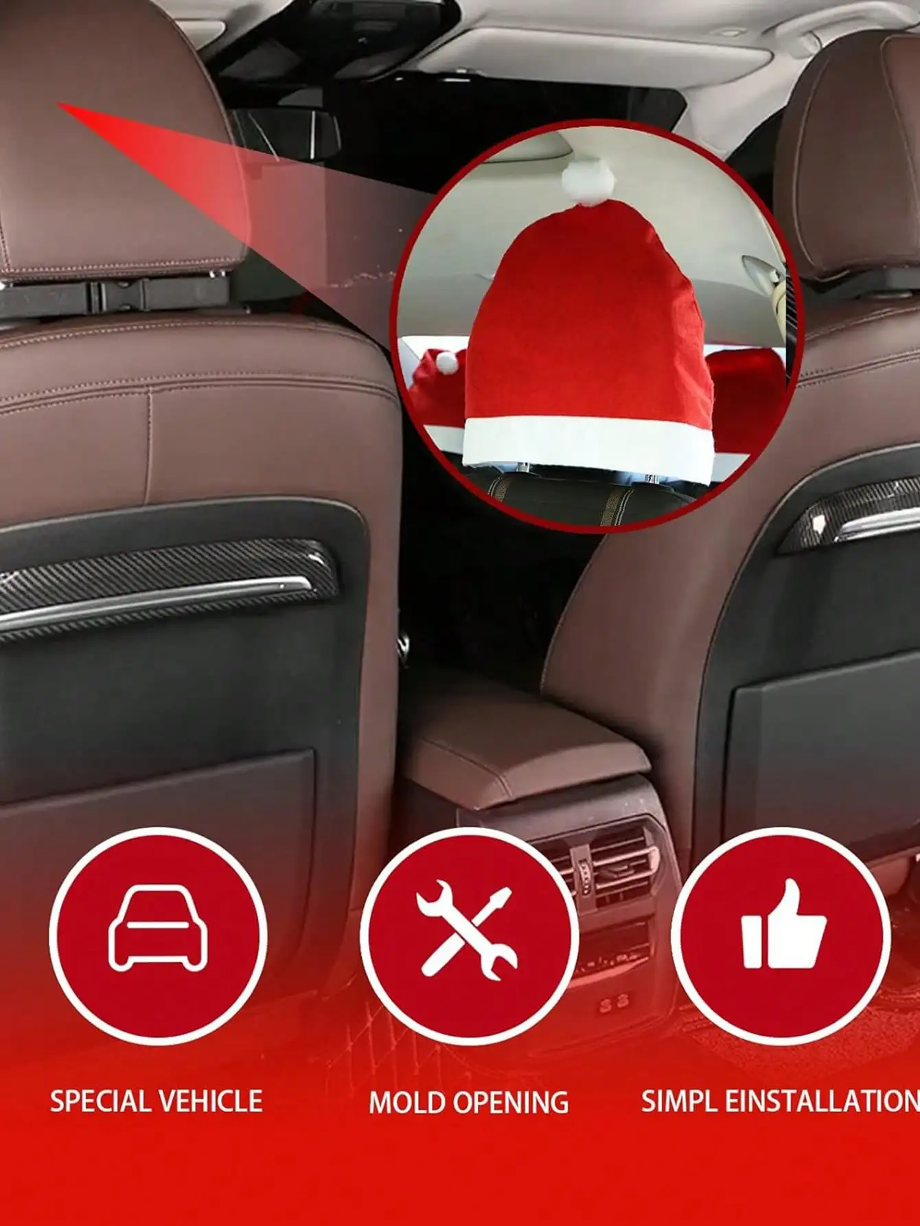 1/4 Piece Set Cute Santa Claus Hat Car Seat Headrest Covers - Functional Christmas Car Decorations - Accessory for Most Car Head