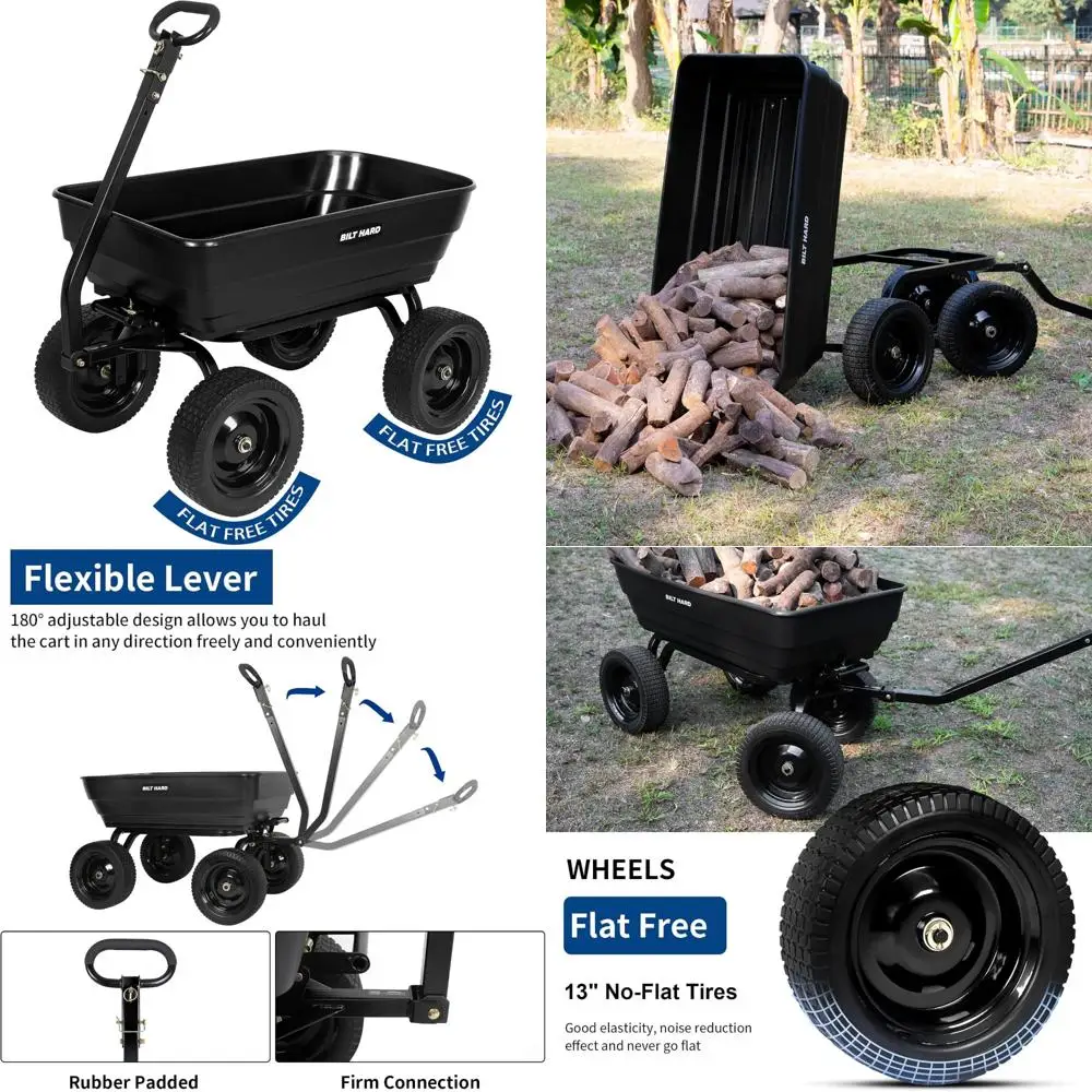 Heavy-Duty Garden Dump Cart with 1200 lbs Capacity, No Flat Tires, Quick Release, 2-in-1 Handle, 7 Cubic Feet Capacity, Versatil