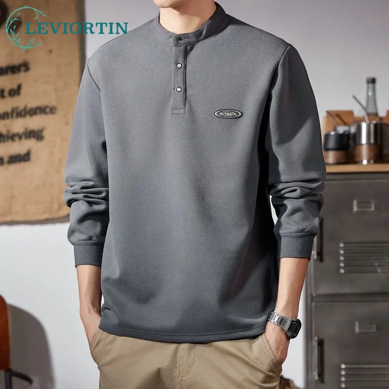 Spring and Autumn Men's Simple and Versatile Style Fashion Stand up Collar Loose and Comfortable Long Sleeve Polo T-shirt
