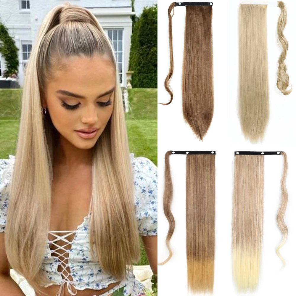 MERISIHAIR Long Straight Ponytail Hair Synthetic Extensions Heat Resistant Hair 22 34inch Wrap Around Pony Hairpiece for Women