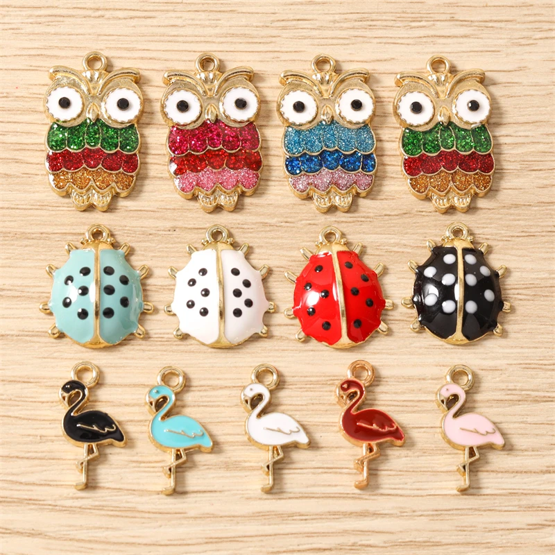 10pcs Cartoon Animal Owl Charms Enamel Insect Charms Pendants for Jewelry Making Necklaces Earrings Bracelets DIY Craft Supplies