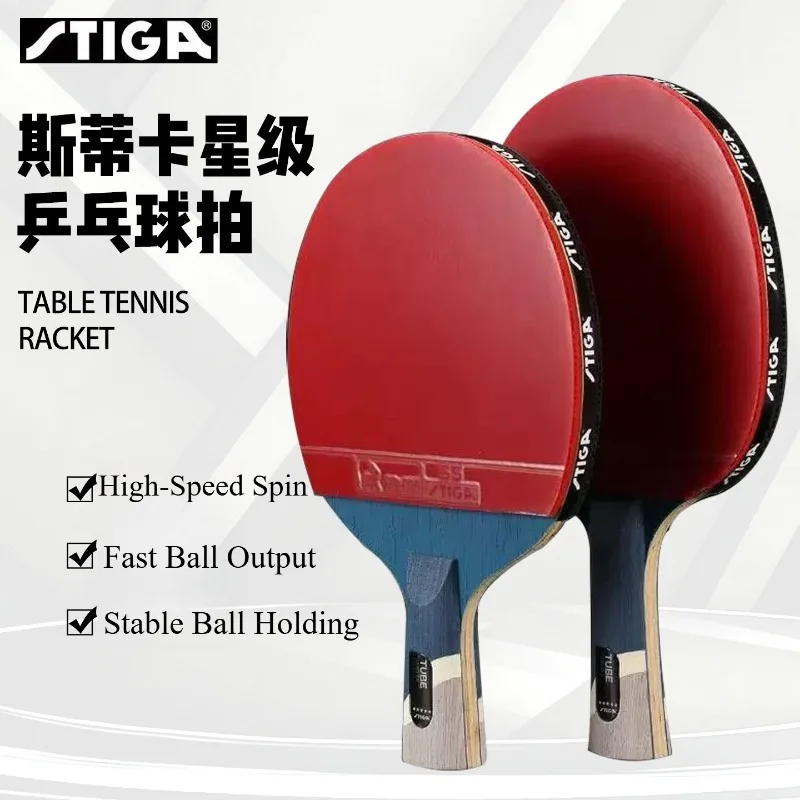 STIGA 5‑Star TUBE Table Tennis Racket with S5 Pips in Rubber 5‑Ply Solid Wood Offensive Pre‑assembled FL/CS Ping Pong Racket
