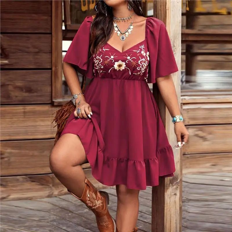 

2025TUME Floral Embroidered Dr Ele Bell Sve Women's Cross-Border Midi Dr ort Sve Autumn Faion China Origin